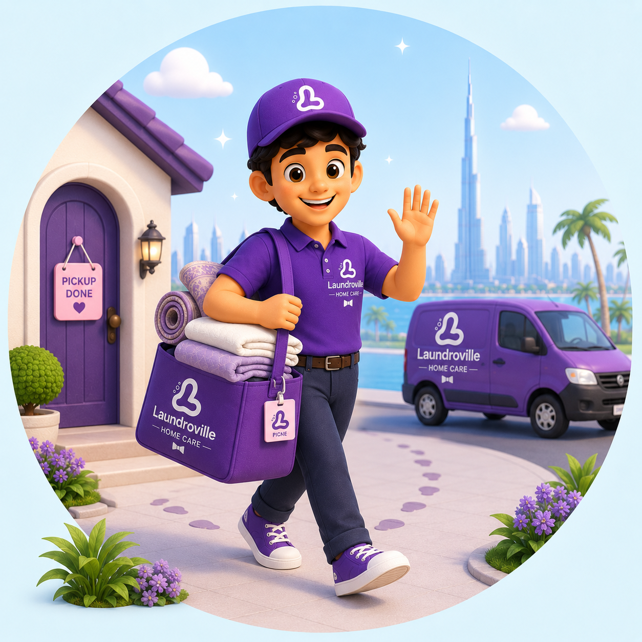 Laundroville specialist visits your home for pickup in Dubai